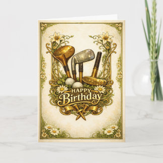 Cartão Gilded Golf Antique Birthday