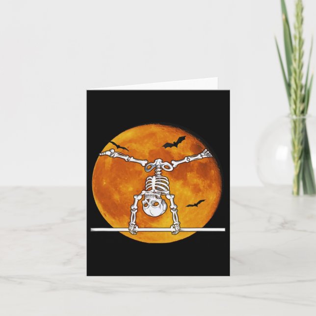 Cartão Ginástica do Esqueleto na Horizontal do Halloween (Frente)