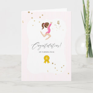 Cartão Ginástica Rosa e Dourado 4º Aniversário
