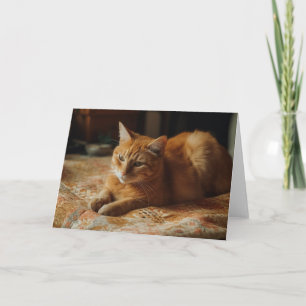 Cartão Ginger Cat em uma cama, todas as ocasiões