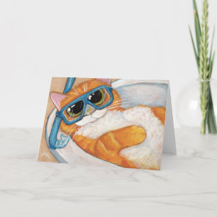 Cartão Ginger Tabby Cat com Snorkel no Sink - Cat Art
