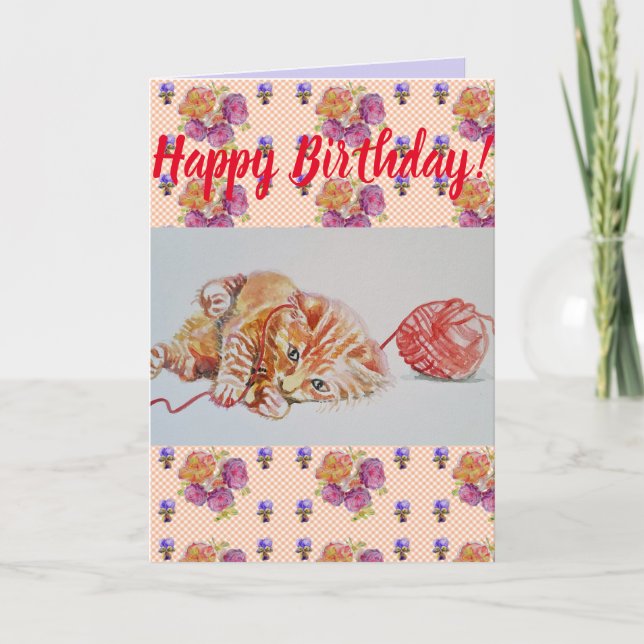 Cartão Ginger Tabby Floral Birthday (Frente)