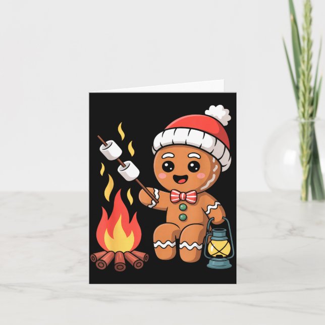 Cartão Gingerbread Marshmallow Roaster Camng Christmas  (Frente)