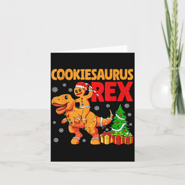 Cartão Gingerbread Trex Dinosaur For Christmas Gingerbrea (Frente)