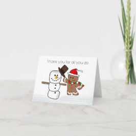 Cartão Gingerpão e marshmallow Snowman Obrigado