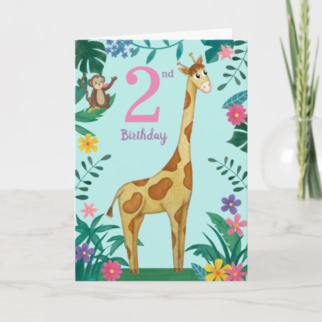 Cartão Girafa 2º Aniversário Menina (Frente)