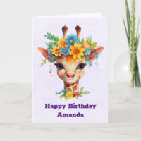 Girafa Bonita com Coroa Floral de Aniversário