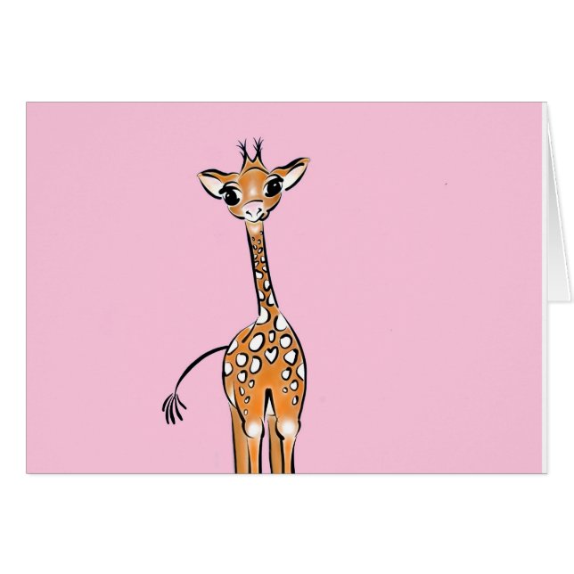 Cartão Girafa branca a desenhar rosa (Frente Horizontal)