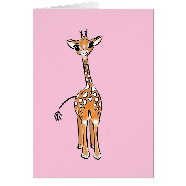 Cartão Girafa branca a desenhar rosa (Frente)