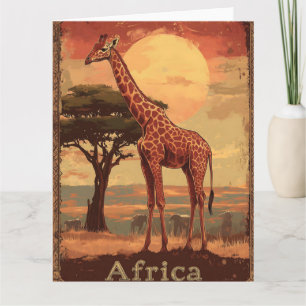 Cartão Girafa com Poster de Viagens vintage Sunset Africa