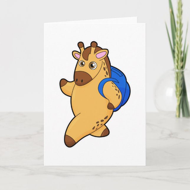 Cartão Girafa como Aluno com Mochila (Frente)