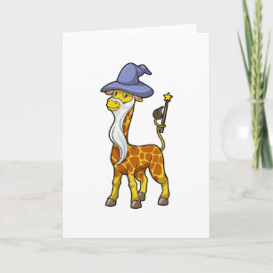 Cartão Girafa como Mago com varinha mágica & Chapéu