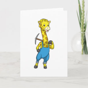 Cartão Girafa como Mineiro com Picareta