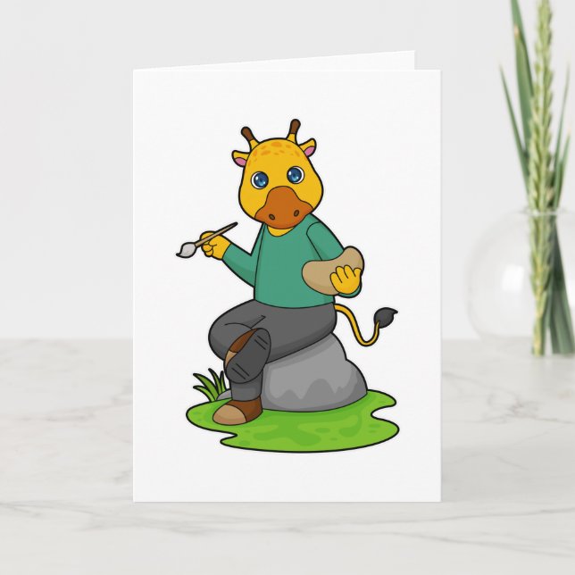Cartão Girafa como Pintor com Pintor (Frente)