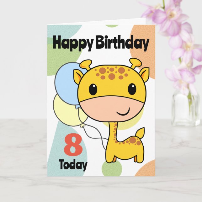 Cartão Girafa de Aniversário com Idade Mutável (Orquídea)