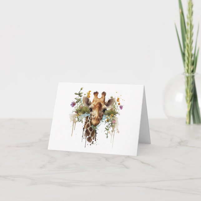 Cartão Girafa de Aquarela com VAZIO de Flores (Frente)