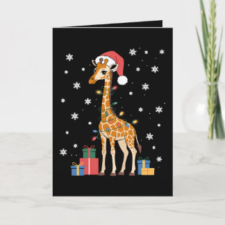 Cartão Girafa de Natal Chapéu do Papai Noel Luzes de Nata