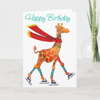 Cartão Girafa de Pato de Gelo com Scarf Aniversário