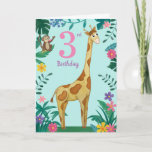 Cartão Girafa E aniversário de 3 anos De Amigos<br><div class="desc">A girafa floral e os amigos têm uma imagem design na dentro. basta clicar em personalizar para fazer o seu</div>