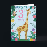 Cartão Girafa E aniversário de 3 anos De Amigos<br><div class="desc">A girafa floral e os amigos têm uma imagem design na dentro. basta clicar em personalizar para fazer o seu</div>