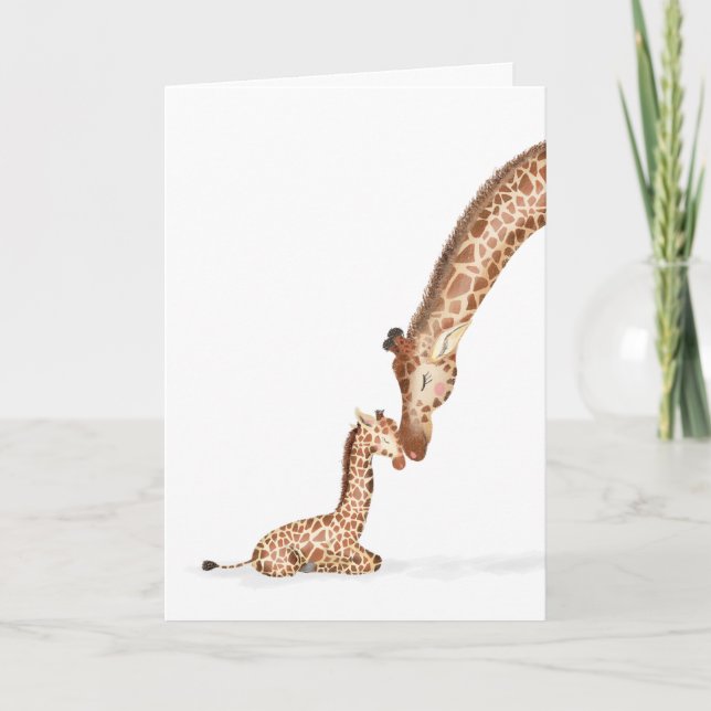 Cartão Girafa e bezerro fecham Dia de as mães (Frente)