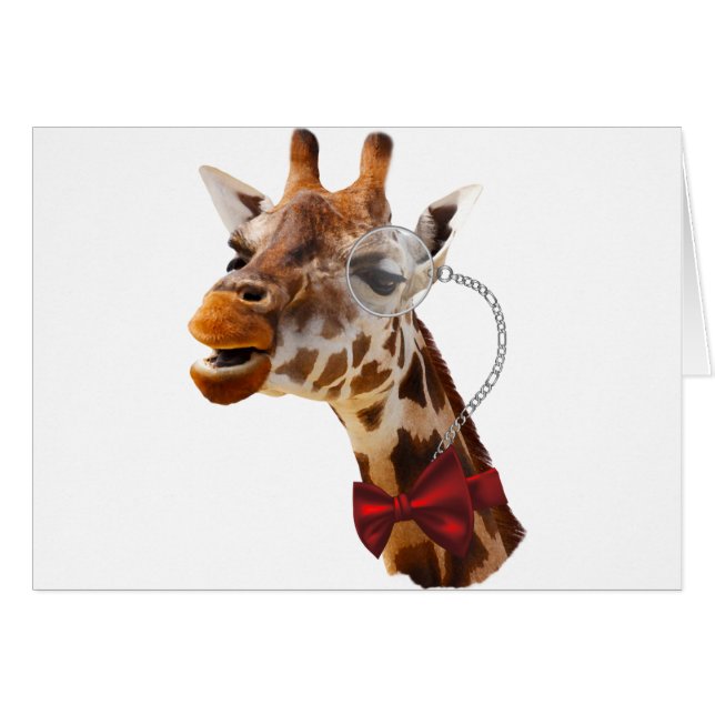 Cartão Girafa engraçada com Bowtie e Monocle (Frente Horizontal)