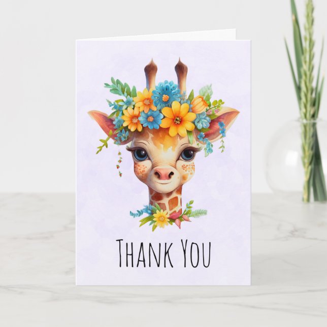 Cartão Girafa Fofa com Coroa Floral (Frente)