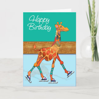 Cartão Girafa Ice Skating no Rink Birthday