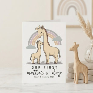 Cartão Girafa Mamãe Bebe Pastel Suave Primeiro Dia das Mã