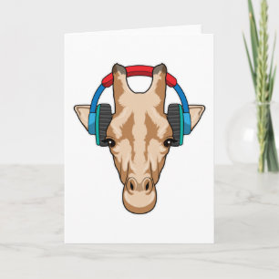 Cartão Girafa na Música com Fone de Ouvido