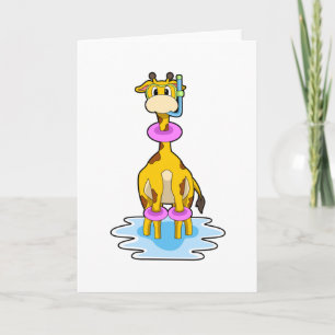 Cartão Girafa nadando com boia