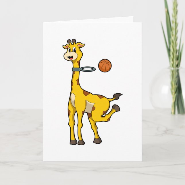 Cartão Girafa no Basquete com aro de basquete (Frente)