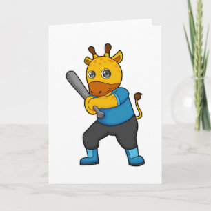 Cartão Girafa no beisebol com taco de beisebol
