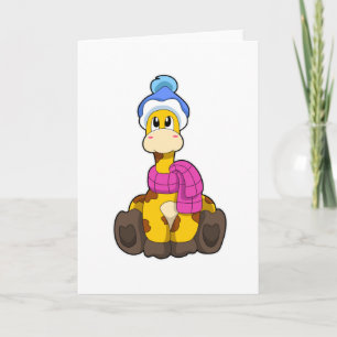 Cartão Girafa no Inverno com Cachecol & Chapéu