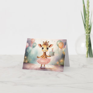 Cartão Girafa Personalizada Tutu Rosa Aniversário Feliz a