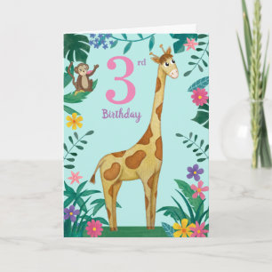 Cartão Giraffe And friends 3rd Birthday Card