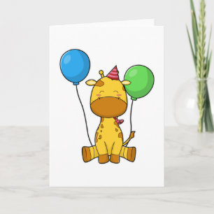 Cartão Giraffe at Birthday with Balloons