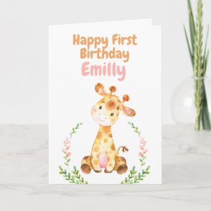 Cartão Giraffe Safari Baby Happy 1st Birthday Card