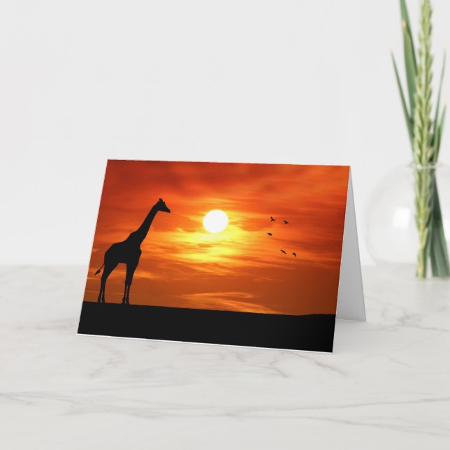 Cartão Giraffe Silhouette ao Sunset (Frente)