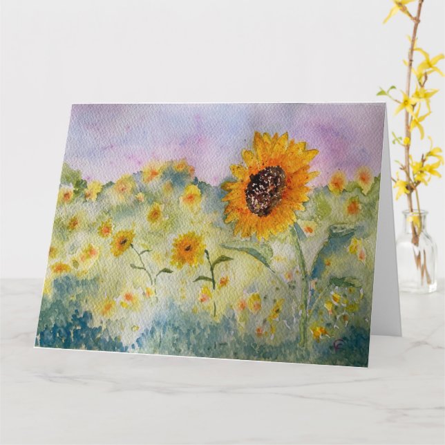 Cartão Girassóis Aquarela (Flor Amarela)