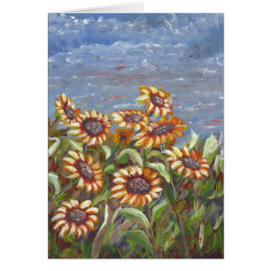Cartão Girassóis em uma pintura acrílica do campo
