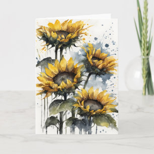 Cartão Girassóis - Flores de aquarela