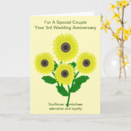 Cartão Girassóis Personalizados 3º Aniversário de Casamen