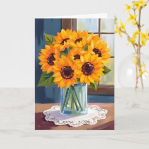 Cartão Girassóis Serenos   Aquarela Floral Amarela
