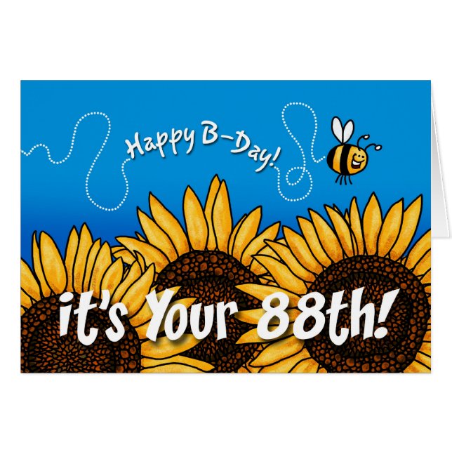 Cartão girassol da fuga da abelha - 88 anos velho (Frente Horizontal)