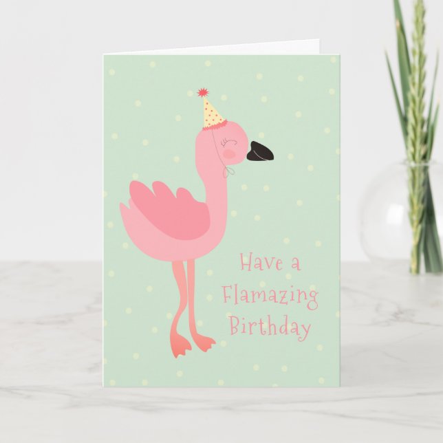 Cartão Girassol Flamingo Watercolor Rosa de Aniversário I (Frente)