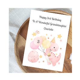 Cartão Girl 3rd Birthday Balloon Dinosaurs Card