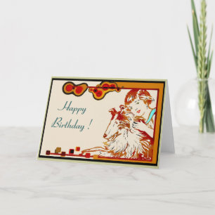 Cartão Girl and Her Sheltie Birthday Card