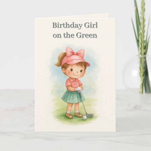 Cartão Girl Golfer Birthday Youth Folded Greeting Card (Frente)