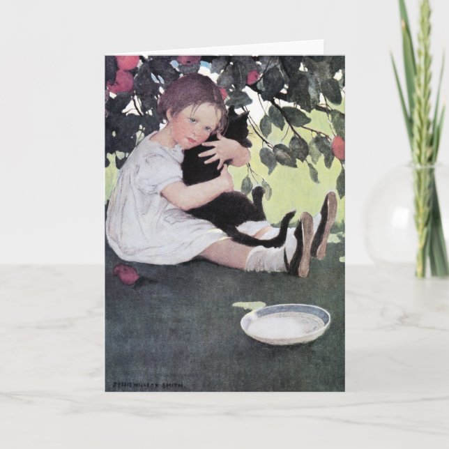 Cartão Girl Holding a Black Cat, Jessie Willcox Smith (Frente)